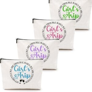 Girls Trip Canvas Makeup Bag 4 piece Set Bachelorette Party Travel Pouches